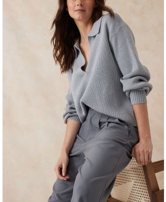 Ceres Life - Collared Soft Knit Grey - Jumpers & Cardigans (GREY) Collared Soft Knit Grey