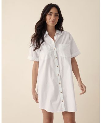 Ceres Life - Rolled Cuff Mini Shirt Dress White - Dresses (WHITE) Rolled Cuff Mini Shirt Dress White