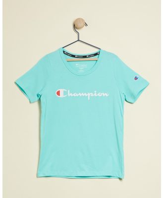 Champion - Script Short Sleeve Tee   Kids Teens - T-Shirts & Singlets (Isla Blue) Script Short Sleeve Tee - Kids-Teens