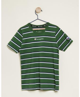 Champion - Stripe Tee   Kids Teens - T-Shirts & Singlets (Mangrove Leaf, Navy & White) Stripe Tee - Kids-Teens