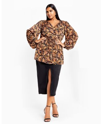 City Chic - Aubree Print Shirt - Tops (Black) Aubree Print Shirt