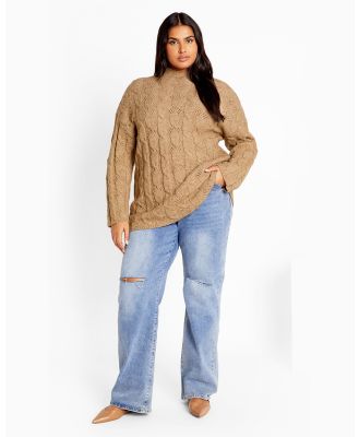 City Chic - Iris Cable Jumper - Jumpers & Cardigans (Brown) Iris Cable Jumper