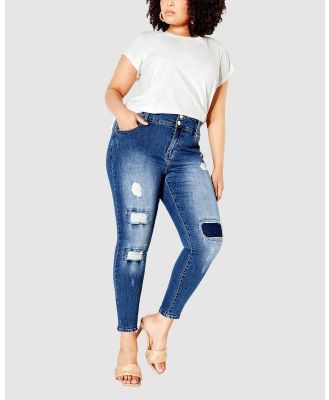 City Chic - Patched Apple Skinny Jean - All onesies (Denim) Patched Apple Skinny Jean