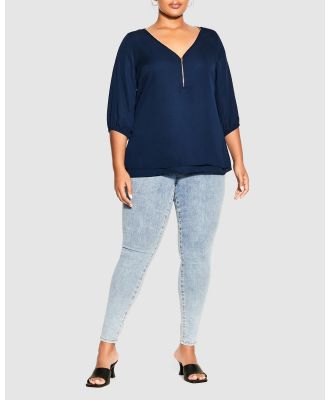 City Chic - Sexy Fling Elbow Sleeve Top - Casual shirts (Navy) Sexy Fling Elbow Sleeve Top