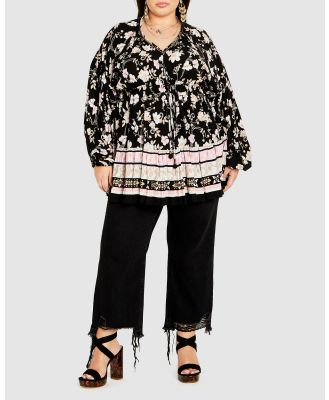 City Chic - Spirited Floral Tunic - Shirts & Polos (Black) Spirited Floral Tunic