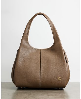 Coach - Polished Pebble Leather Lana Shoulder Bag - Handbags (Dark Stone) Polished Pebble Leather Lana Shoulder Bag