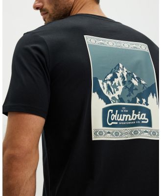 Columbia - CSC Seasonal Logo Tee - Short Sleeve T-Shirts (Black & Timberline Trails Graphic) CSC Seasonal Logo Tee
