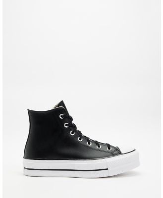 Converse - Chuck Taylor All Star Leather Platform   Women's - Lifestyle Sneakers (Black, Black & White) Chuck Taylor All Star Leather Platform - Women's