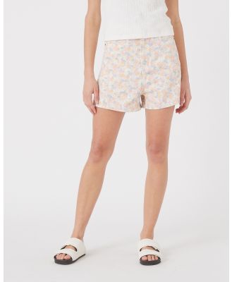Cools Club - Jean Shorts - High-Waisted (Peach Floral) Jean Shorts