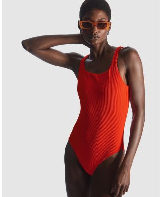 COS - Square neck Ribbed Swimsuit - One-Piece / Swimsuit (Orange Bright) Square-neck Ribbed Swimsuit