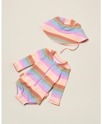 Cotton On Baby - Bundle Lucy LS Ruffle Swimsuit & Baby Bucket Hat   Babies - One-Piece / Swimsuit (Popsicle & Multi Stripe) Bundle Lucy LS Ruffle Swimsuit & Baby Bucket Hat - Babies