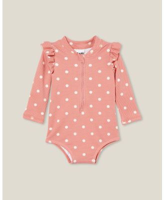 Cotton On Baby - Nicky Long Sleeve Ruffle Swimsuit   Babies - One-Piece / Swimsuit (Clay Pigeon & Sam Spot) Nicky Long Sleeve Ruffle Swimsuit - Babies