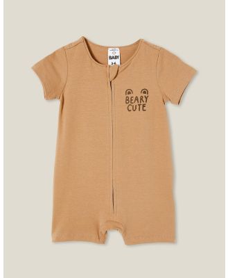 Cotton On Baby - SS Zip Romper   Babies - All onesies (Taupy Brown & Beary Cute) SS Zip Romper - Babies
