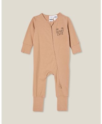 Cotton On Baby - The Long Sleeve Zip Footless Rompers   Babies - Longsleeve Rompers (Taupy Brown & Beary Cute) The Long Sleeve Zip Footless Rompers - Babies