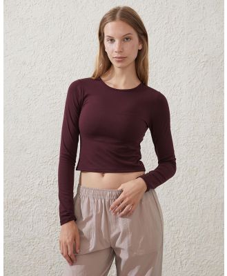 Cotton On Body Active - Ultra Soft Fitted Long Sleeve Top - Cropped tops (Dark Oak) Ultra Soft Fitted Long Sleeve Top