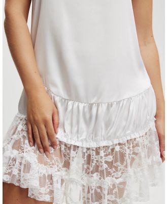 Cotton On Body - Satin Slip With Lace Ruffle Hem - Sleepwear (WHITE) Satin Slip With Lace Ruffle Hem