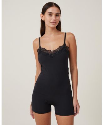 Cotton On Body - Soft Lounge Lace Trim Rompers - Sleepwear (Black) Soft Lounge Lace Trim Rompers