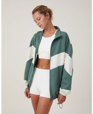 Cotton On Body - Spliced Fleece Zip Through Green - Sports Tops & Bras (GREEN) Spliced Fleece Zip Through Green