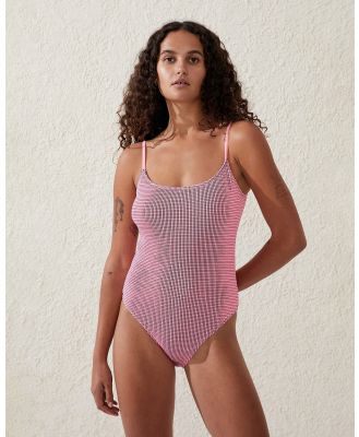 Cotton On Body - Thin Strap Low Scoop One Piece Cheeky Pink - One-Piece / Swimsuit (PINK) Thin Strap Low Scoop One Piece Cheeky Pink