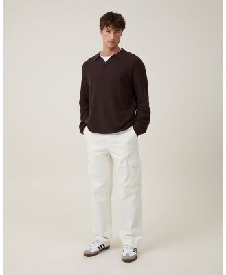 Cotton On - Jimmy Long Sleeve Polo - Jumpers & Cardigans (BROWN) Jimmy Long Sleeve Polo