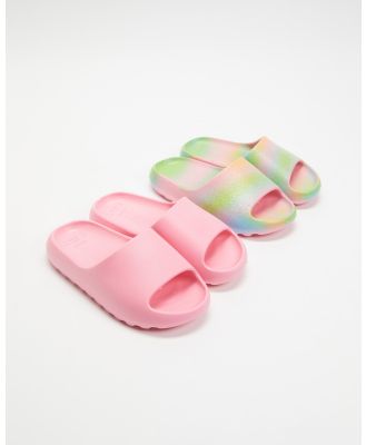 Cotton On Kids - 2 Pack Sunny Beach Slides   Kids - Slides (Blush Pink & Rainbow Glitter) 2 Pack Sunny Beach Slides - Kids