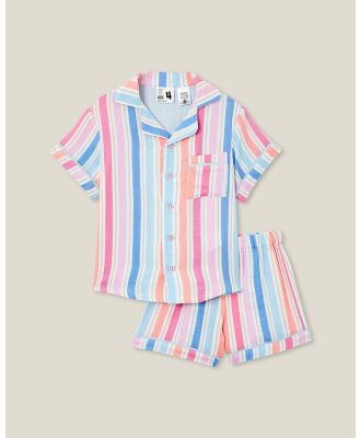 Cotton On Kids - Amelia Short Sleeve Pyjama Set   Kids Teens - Sleepwear (Pink Gerbera & Rainbow Stripe) Amelia Short Sleeve Pyjama Set - Kids-Teens