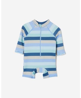 Cotton On Kids - Cameron Long Sleeve Swimsuit - One-Piece / Swimsuit (FROSTY BLUE/MULTI STRIPE) Cameron Long Sleeve Swimsuit