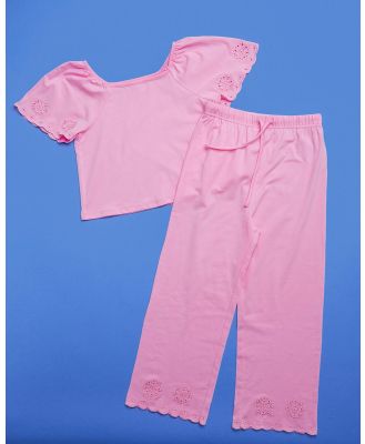 Cotton On Kids - Multipack Ava Top And Piper Broderie Pants   Kids Teens - 2 Piece (Cali Pink) Multipack Ava Top And Piper Broderie Pants - Kids-Teens