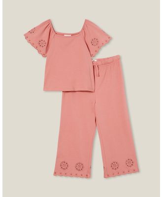 Cotton On Kids - Multipack Ava Top And Piper Broderie Pants   Kids Teens - 2 Piece (Clay Pigeon) Multipack Ava Top And Piper Broderie Pants - Kids-Teens