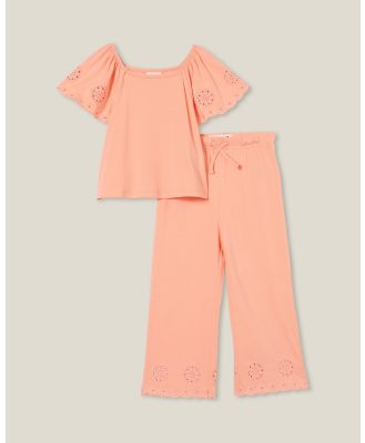 Cotton On Kids - Multipack Ava Top And Piper Broderie Pants   Kids Teens - 2 Piece (Tropical Orange) Multipack Ava Top And Piper Broderie Pants - Kids-Teens