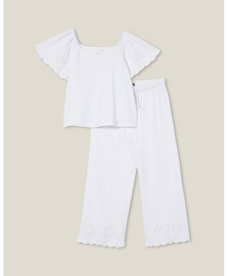 Cotton On Kids - Multipack Ava Top And Piper Broderie Pants   Kids Teens - 2 Piece (White) Multipack Ava Top And Piper Broderie Pants - Kids-Teens