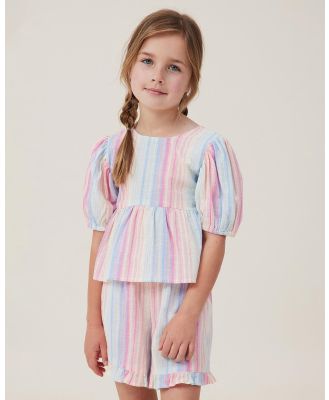 Cotton On Kids - Multipack Leah Shirt And Abigail Shorts   Kids Teens - 2 Piece (Rainbow Stripe) Multipack Leah Shirt And Abigail Shorts - Kids-Teens