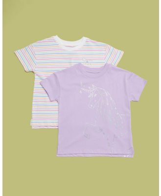 Cotton On Kids - Multipack Poppy SS Tee 2 Pack   Kids Teens - T-Shirts & Singlets (Rainbow Stripe Unicorn & Lilac Drop Unicorn) Multipack Poppy SS Tee 2 Pack - Kids-Teens