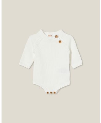 Cotton On Kids - Organic Newborn Knit Long Sleeve Bubbysuit - Tops (OFF-WHITE) Organic Newborn Knit Long Sleeve Bubbysuit