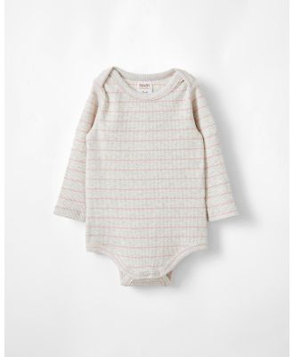 Cotton On Kids - Organic Pointelle Long Sleeve Bubbysuit - Rompers (OATMEAL MARLEZEPHYR STRIPE) Organic Pointelle Long Sleeve Bubbysuit