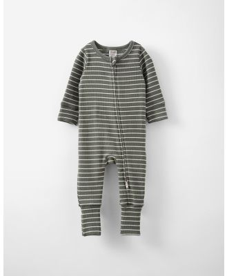 Cotton On Kids - The Long Sleeve Rib Romper - Rompers (SWAG GREENVANILLA RILEY STRIPE) The Long Sleeve Rib Romper