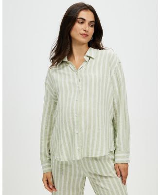 Cotton On Maternity - Maternity Friendly Haven Long Sleeve Shirt - Sleepwear (Hannah Stripe Soft Pine) Maternity Friendly Haven Long Sleeve Shirt