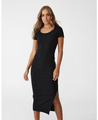 Cotton On - Rib Short Sleeve Split Midi Dress - Dresses (Black) Rib Short Sleeve Split Midi Dress