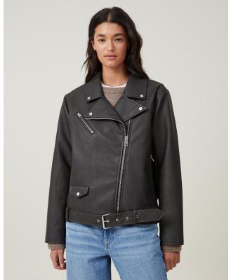 Cotton On - Roman Faux Leather Biker Jacket - Coats & Jackets (Washed Black) Roman Faux Leather Biker Jacket