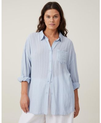 Cotton On - Texture Dad Shirt - Tops (Self Stripe Coastal Blue) Texture Dad Shirt