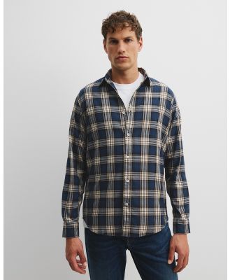 Country Road - Regular Fit Australian Good Earth Cotton Flannel Check Shirt - Shirts & Polos (Navy) Regular Fit Australian Good Earth Cotton Flannel Check Shirt