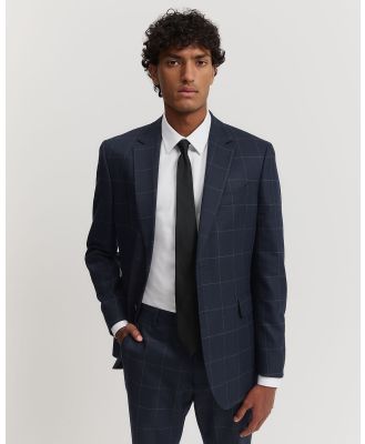 Country Road - Regular Fit Cotton Wool Check Blazer - Blazers (Navy) Regular Fit Cotton Wool Check Blazer