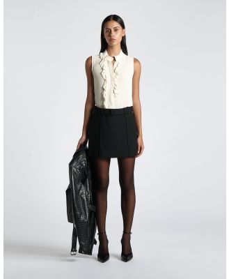 CUE - A Line Belted Mini Skirt - Skirts (Black) A-Line Belted Mini Skirt