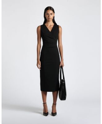 CUE - Eco Twill Faux Wrap Midi Dress - Dresses (Black) Eco Twill Faux Wrap Midi Dress