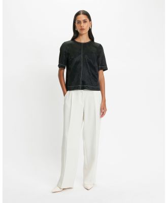 CUE - Ivory Twill Wide Waistband Pant - Pants (Ivory) Ivory Twill Wide Waistband Pant
