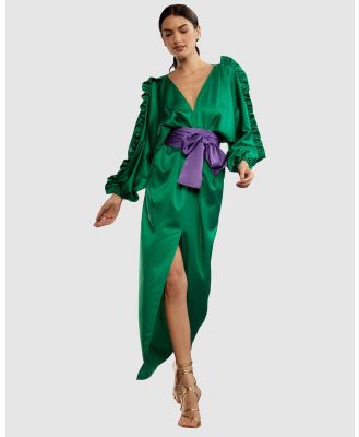 Cynthia Rowley - V NECK TIE BELT KAFTAN - Dresses (Green) V NECK TIE BELT KAFTAN
