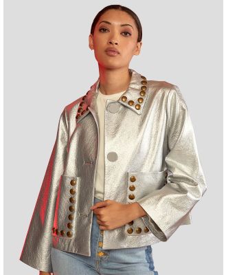 Cynthia Rowley - Vegan Leather Cropped Studded Jacket - Coats & Jackets (Silver) Vegan Leather Cropped Studded Jacket