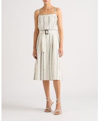David Lawrence - Annora Sleeveless Linen Dress - Dresses (Slate Stripe) Annora Sleeveless Linen Dress