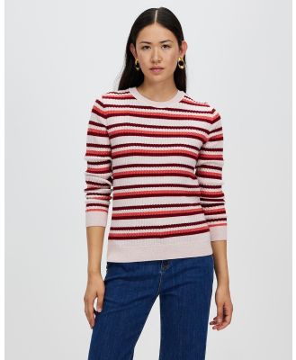 David Lawrence - Striped Cable Knit - Jumpers & Cardigans (PEONY MULTI) Striped Cable Knit