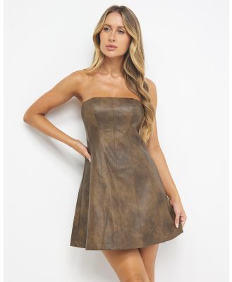 Dazie - About You Distressed Leather Look PU Sleeveless Mini Dress - Dresses (Distressed Brown) About You Distressed Leather Look PU Sleeveless Mini Dress